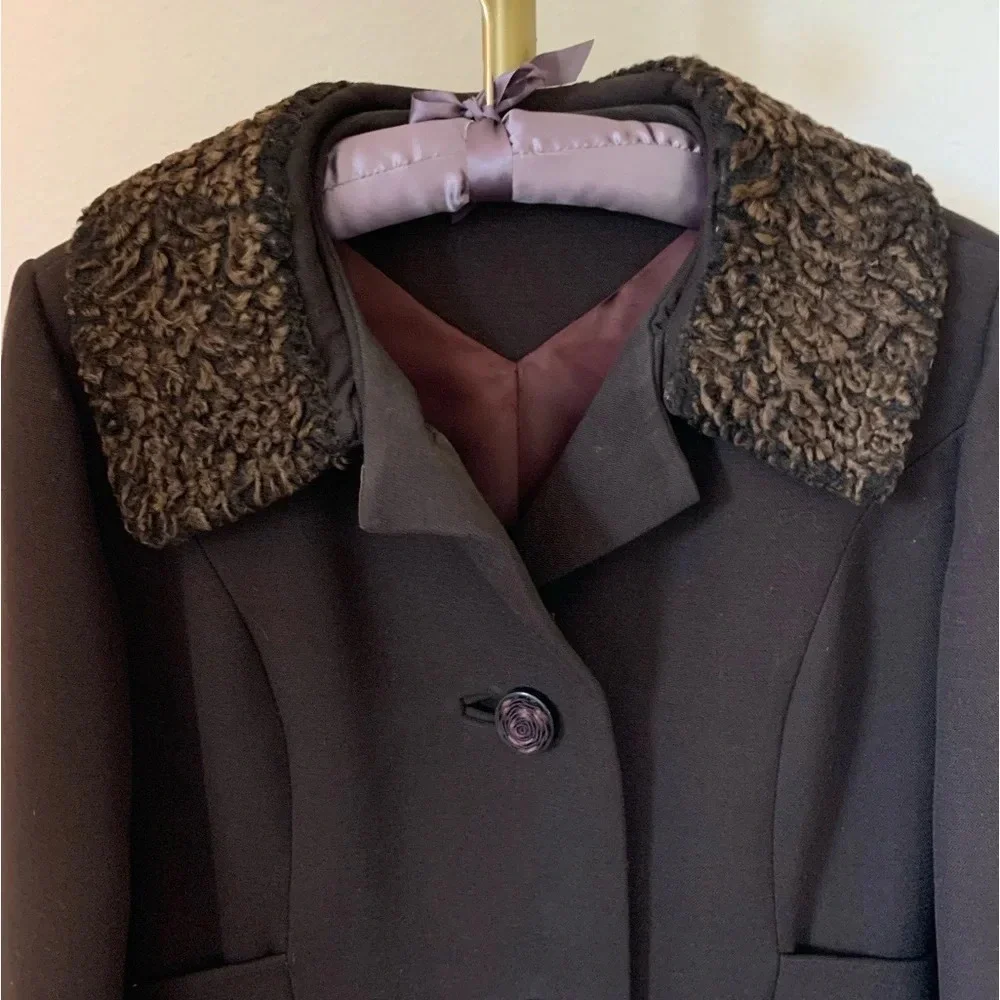 Vintage 1970s Stegari New York 100% Virgin Wool Coat Lambswool Trim Rose Small